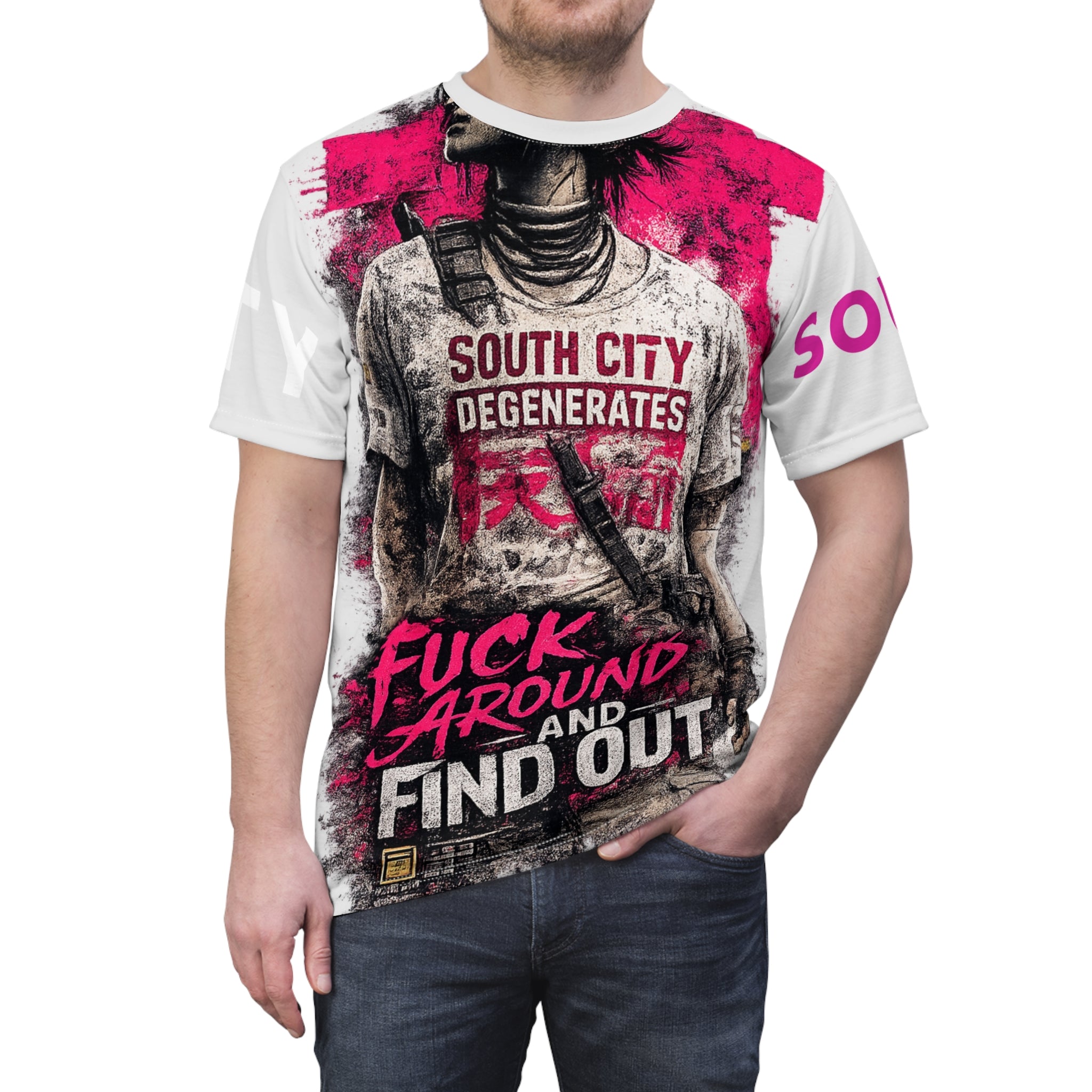 Graphic Tee — “South City Degenerates” F*** Around & Find Out All-Over Print
